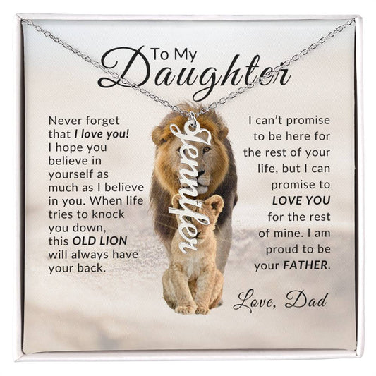 To My Daughter - Lion | Personalized Vertical Name Necklace